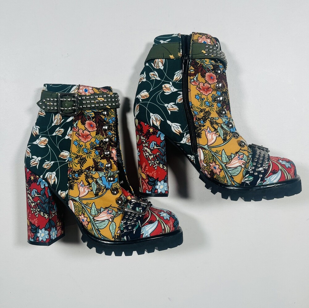 Jeffrey Campbell Lilith Block Chunky floral ankle heel boots Women's Size 9.5m